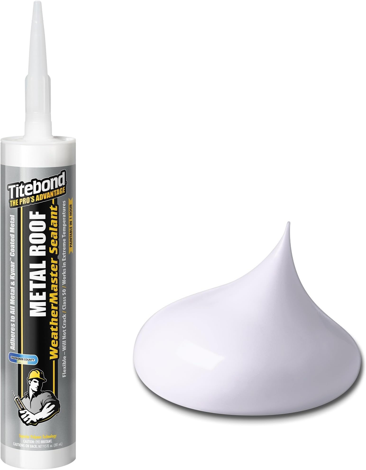 Titebond WeatherMaster Metal Roof Sealant, White – Premium Polymer Caulk for Aluminum, Copper, Galvanized Steel & Coated Metals, UV-Resistant – 61031, 9.5 Oz. Cartridge