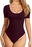 Vista 57 de MANGOPOP Long Short Sleeve Bodysuits for Women Scoop Neck Ribbed Body Suit Stretchy Basic T Shirt Tops