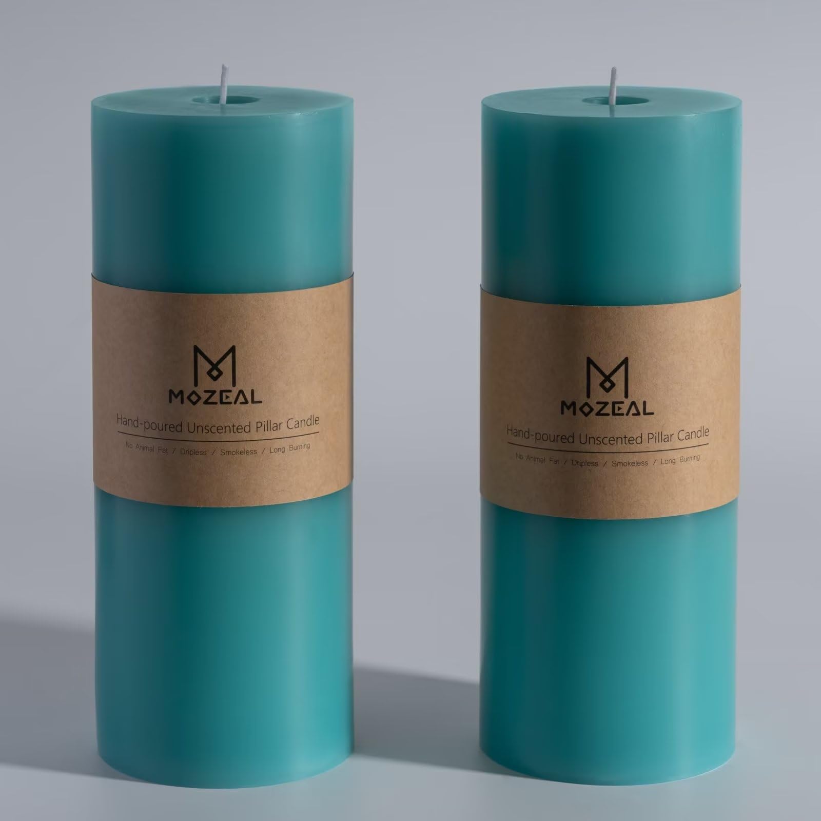 MOZEAL Velas de pilar turquesa extragrandes de 4 x 10 pulgadas (juego de 2), sin perfume, sin goteo, sin humo, de larga duración, de combustión limpia, estas velas altas de 10 pulgadas grandes de