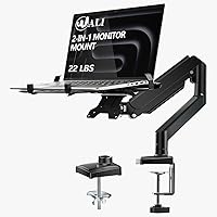 WALI GSMP001LPN 2-in-1 Laptop & Monitor Desk Mount - Fits 17" Laptops & 34" Screens, Gas Spring Arm, Adjustable Height & Full Motion, Black