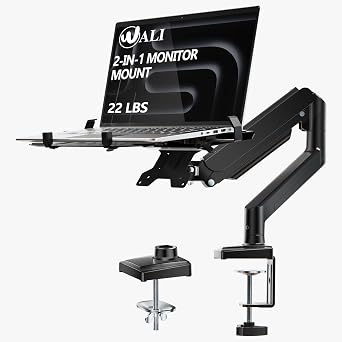 WALI Laptop Desk Mount, Single Monitor Arm with Laptop Holder, Adjustable Height Laptop Arm Mount for Desk, Fits 17 Notebook and 34 Monitors, Up to 22-26.4Lbs GSMP001LPN, Black