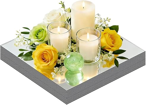 15Pack Square Mirror Centerpieces for Table, 10 Candle Mirrors for Centerpieces, Acrylic Craft Mirror Plates, Mirrored Tray for Birthday Graduation Wedding Table Party Decorations 10inch