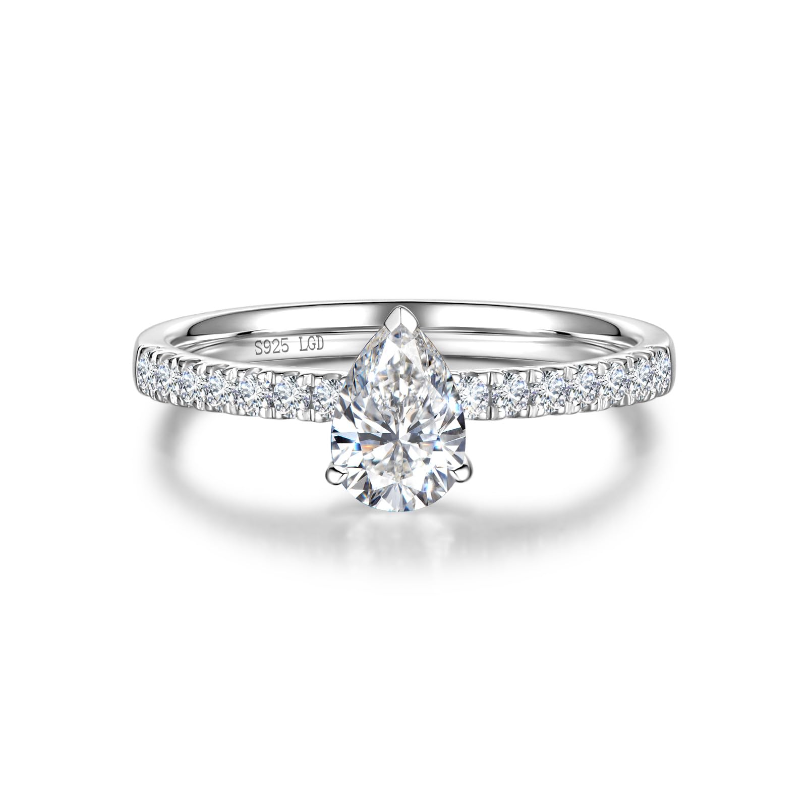 FANCIME 0,5 Karat Lab-Grown Diamant Bandring Damen, Pear Solitaire Trauringe aus 925 Sterling Silber Verlobungsring Hochzeit Valentinstag Schmuck für Damen Frauen Sie (D-E Farbe, VS Clarity)