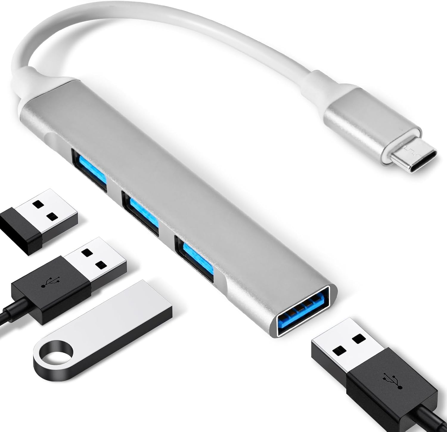 Printme 4 Ports USB C to USB Hub, Aluminum Type C to USB A 3.0 Adapter, Plug and Play USB Extender for MacBook Pro/Air, Laptop, Keyboard and Mouse-picture-30