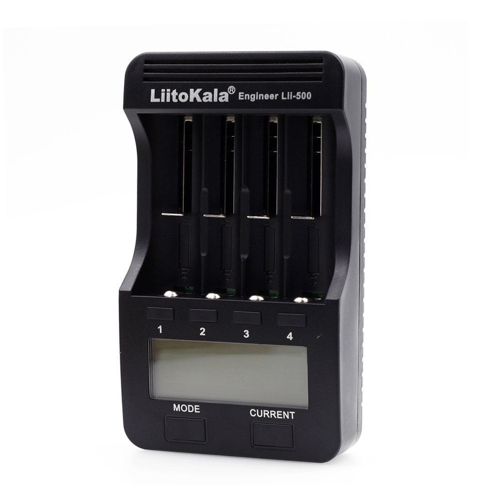 LiitoKala Lii-500 4 Intelligent Intelligent Chargeur de Batterie Kit avec Adaptateur EU pour 3.7V Li-ION / 1.2V Ni-MH Cylindrique 18650/26650/14500/21700 / AA/AAA Rechargeable Batterie
