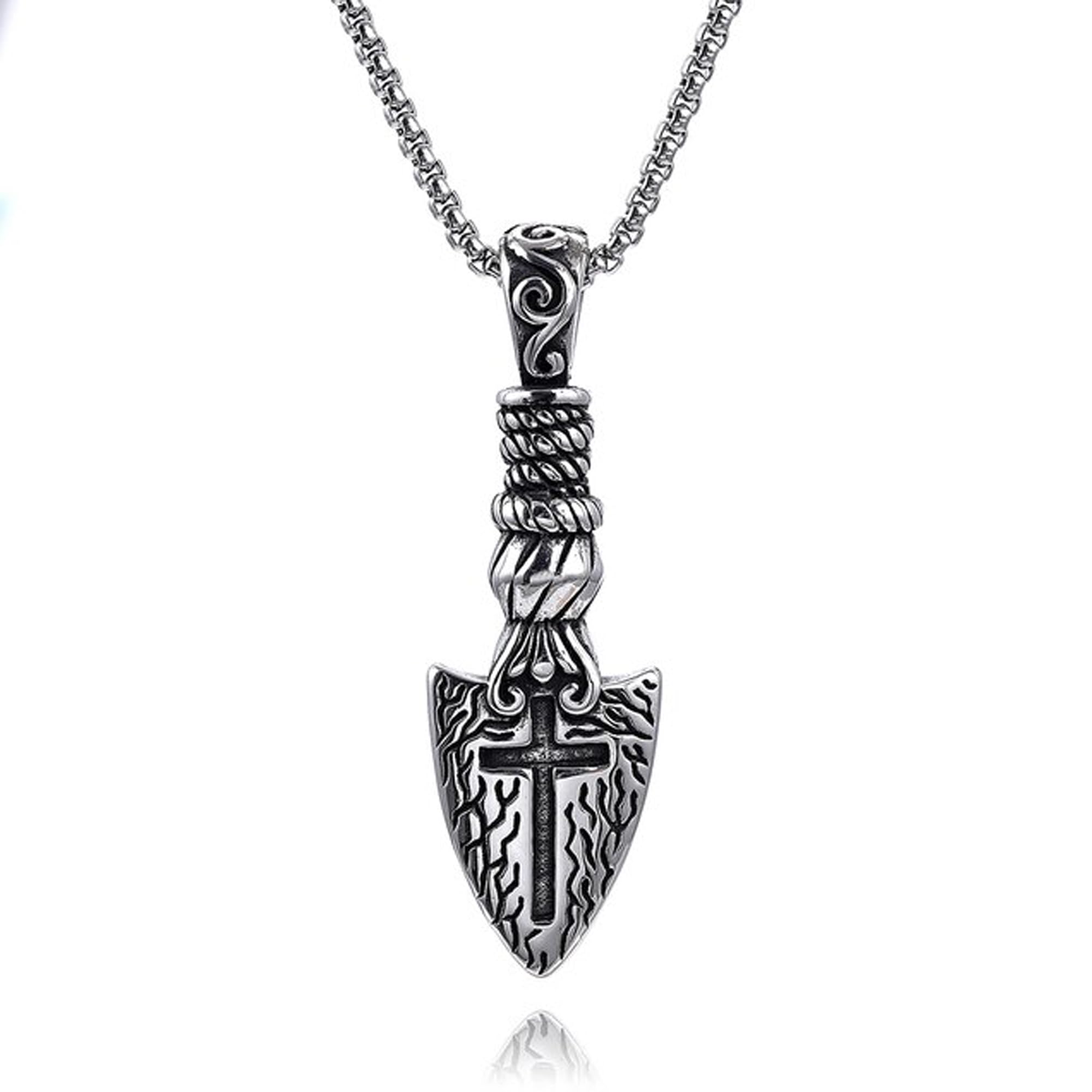 Fashion FrillTrendy Silver Mens Chain Pendant For Men Stainless Steel Vintage Arrow Heard Cross Silver Necklace Pendant Chain For Men Boys Mens jewellery (B0C8NT5CDS) Amazon Price History, Amazon Price Tracker