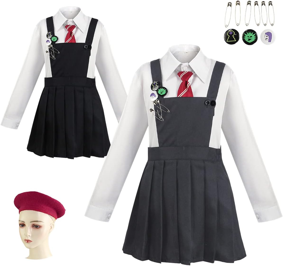 SkycosMatilda the Musical Hortensia Costume Strap Skirt Outfit for Girls School Uniform Halloween Cosplay Hat Badge Pin Set