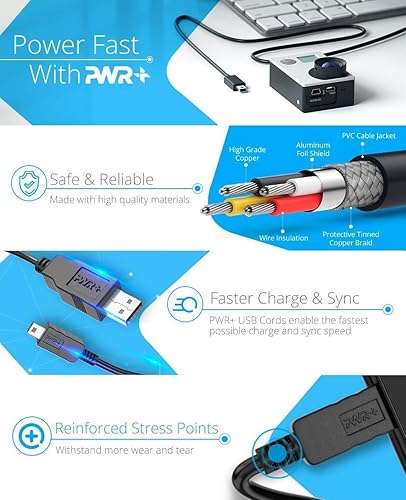 Miniatura 2 de PWR+ Cable USB de carga para GoPro-HD HERO2-HERO3+-HERO4-960-1080 Original-HD - Sincronización de datos de cámara de acción impermeable de 6 pies
