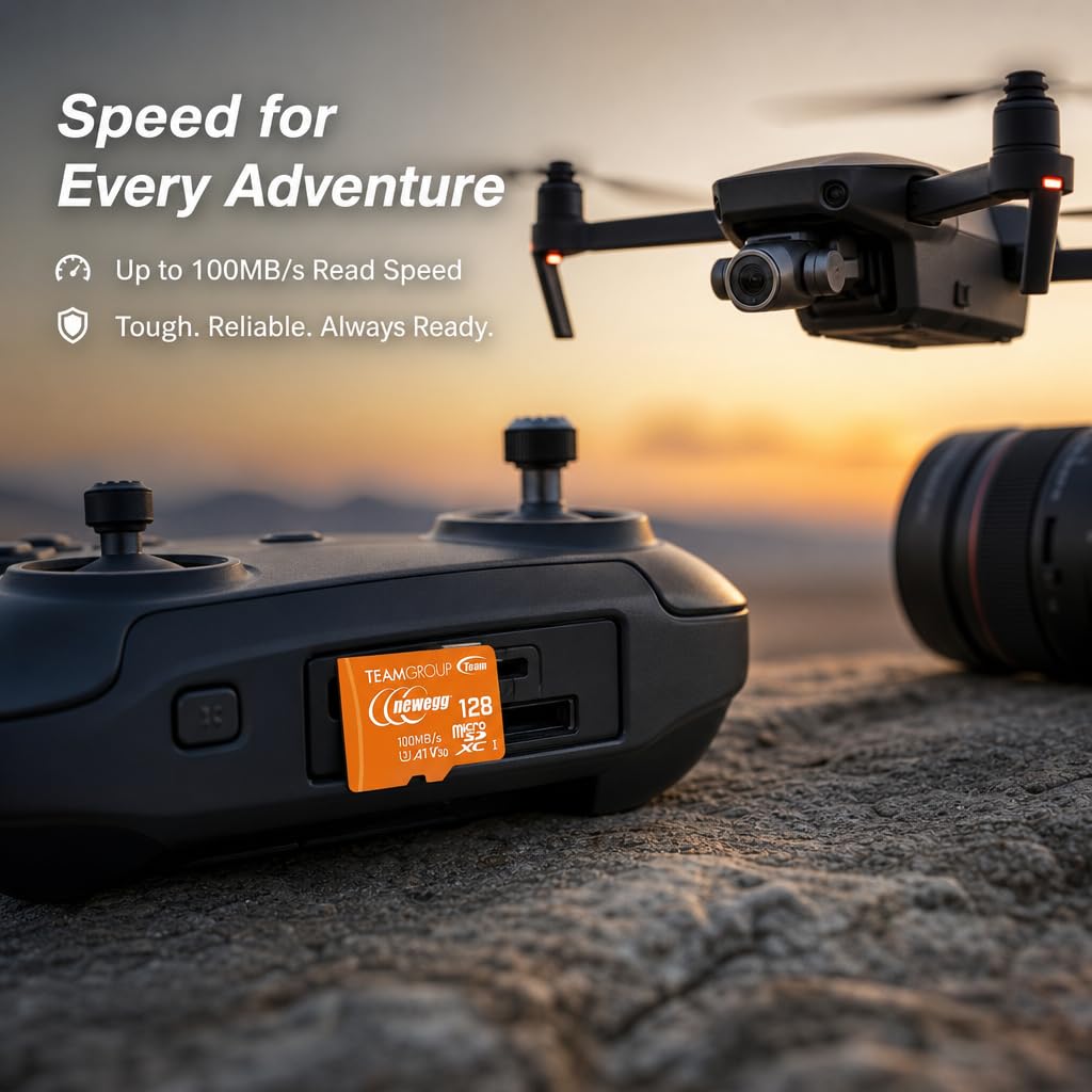 NEWEGG Scheda microSDXC A1, velocità di lettura fino a 100 MB/s, 128 GB per fotocamere, droni e smartphone Android, 4K UHD U3 V30, TUSDX128GIV30A172