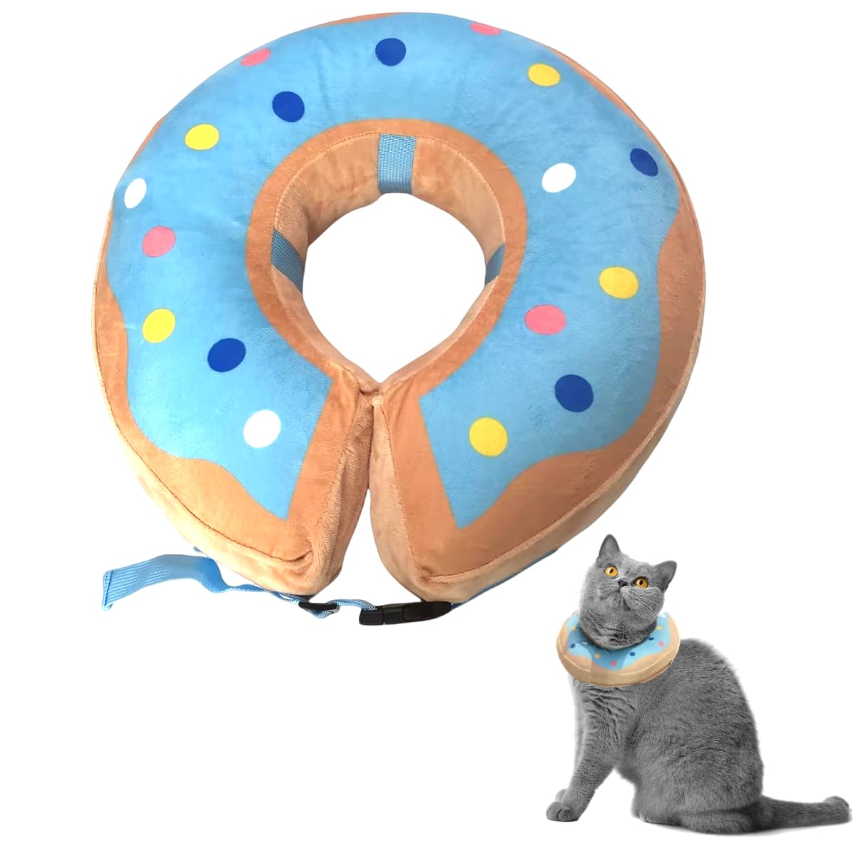 Little Bean Inflatable Dog Elizabethan Collar Soft Dog Cone Collar Soft Protective Recovery Pillow for Big Dogs Prevent Pet from Licking Biting Wound Healing (Blue Donuts
