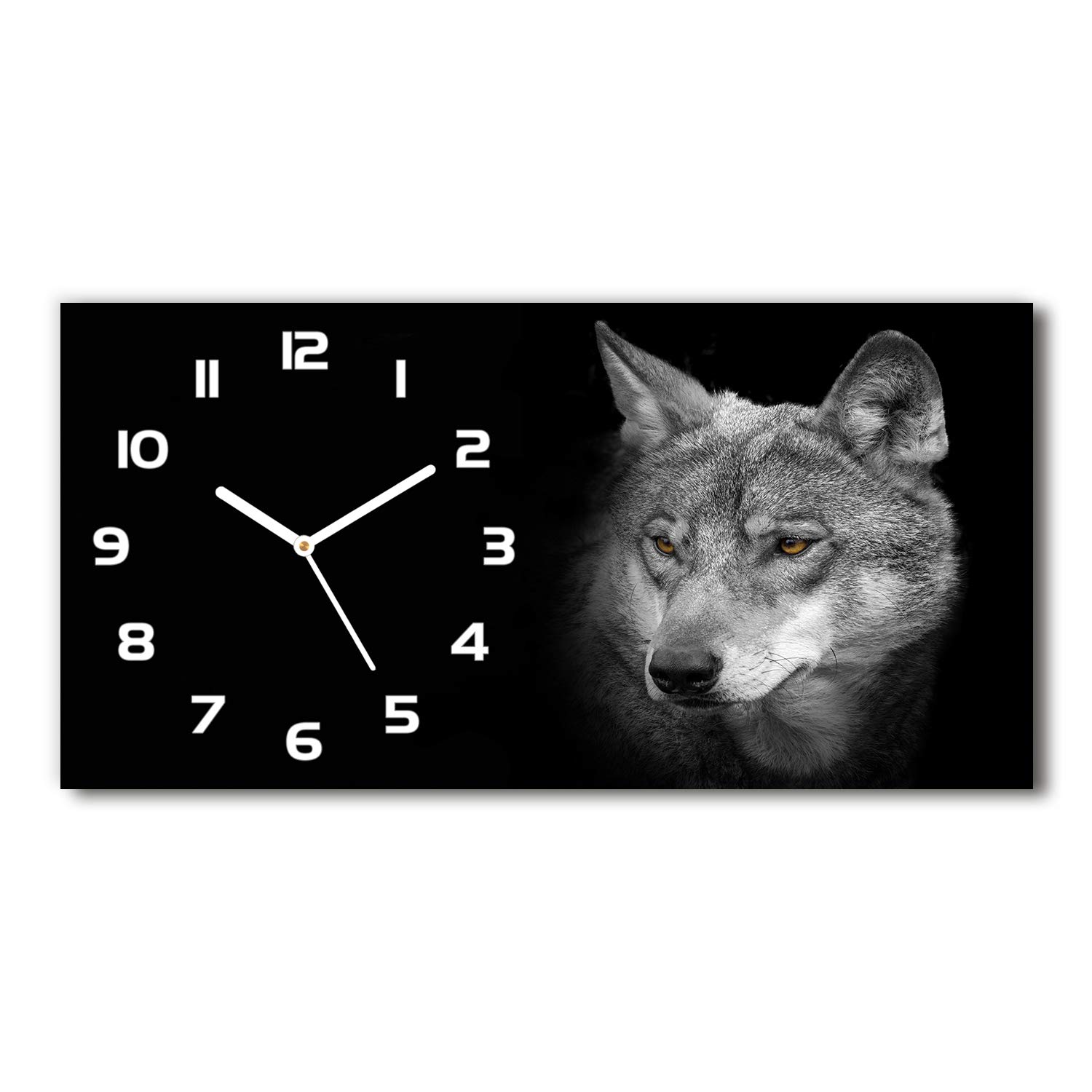 Horloge en verre 60x30cm Tulup silencieuse impression loup blanc design horizontal