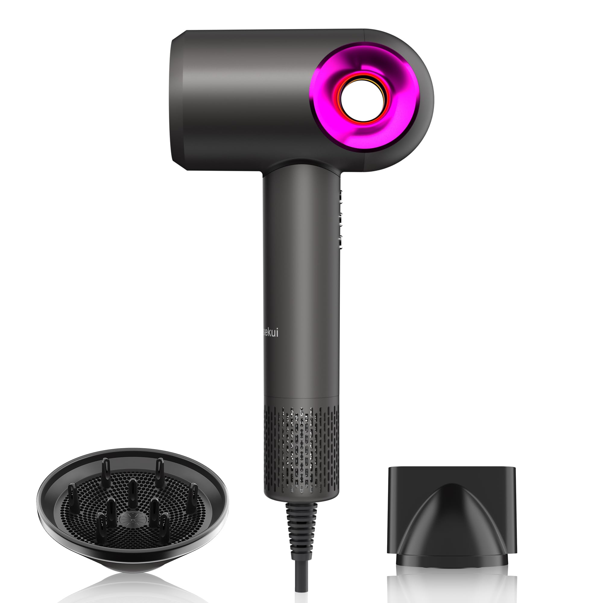 Hair Dryer, High-Speed Ionic Low Noise Blow Dryer with Diffuser for Fast Drying, Professional 504 Millions Negative Ionic Thermo-Control Hairdryer, Travel with Magnetic Diffuser & Nozzle