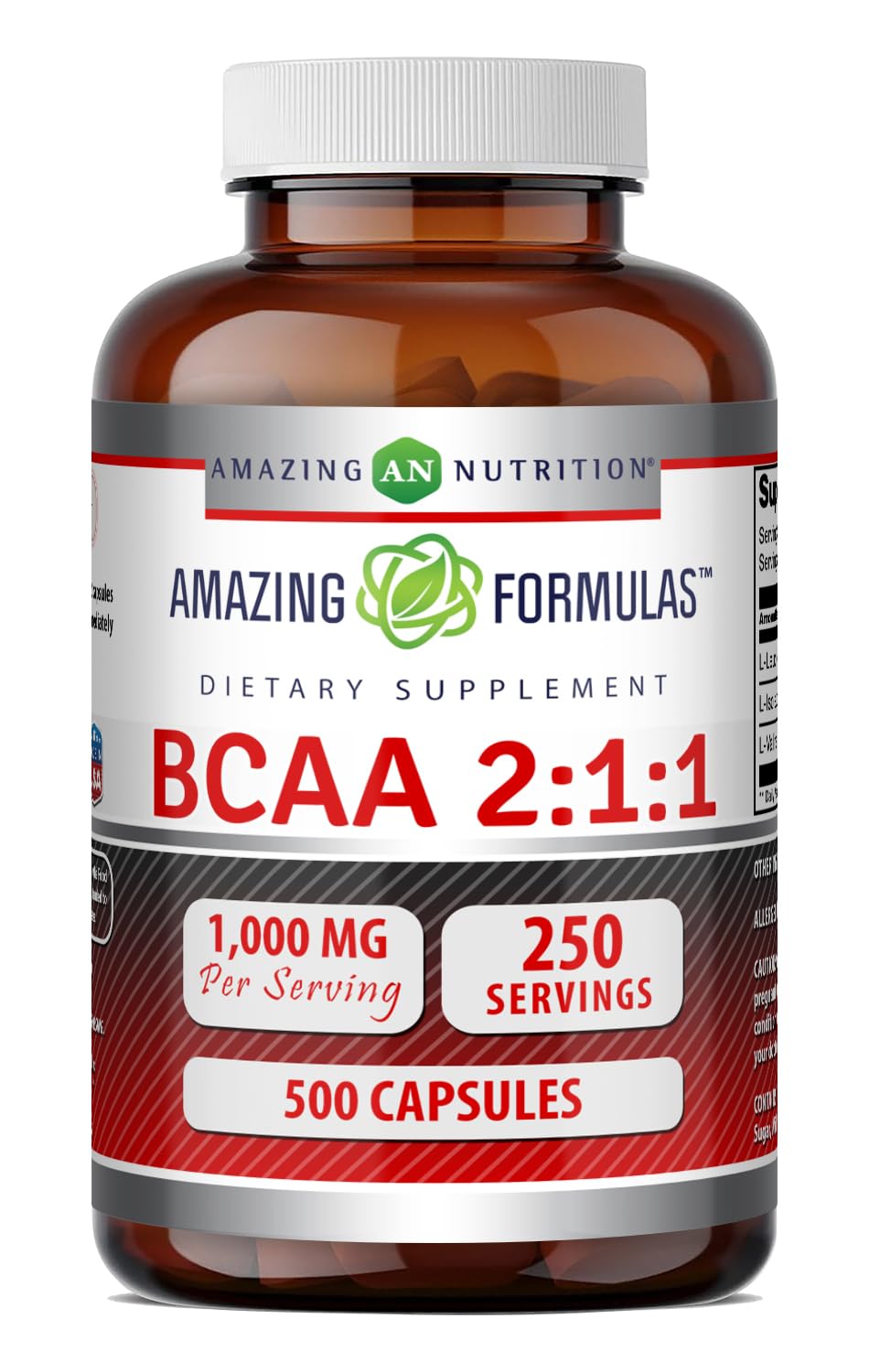 Amazing Formulas BCAA 2:1:1 1000 Mg Per Serving | Capsules | Branched Chain Amino Acids Supplement | Non-GMO | Gluten-Free | Made in USA (1 Pack, 500 Count) 500 Count 1 Count (Pack of 1)