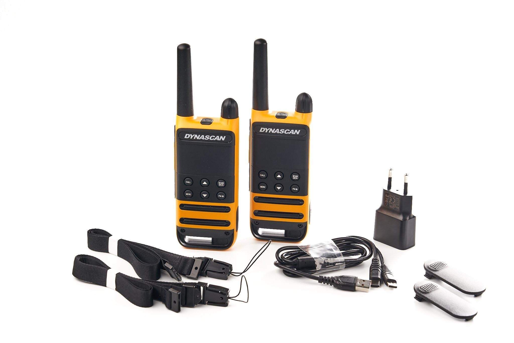 Dynascan P19 Pack de 2 Talkies-Walkies PMR446 avec Mallette de Transport et Oreillettes – Usage Libre, IP54, Portée 10km, Écran LED Invisible, Alerte Vibration