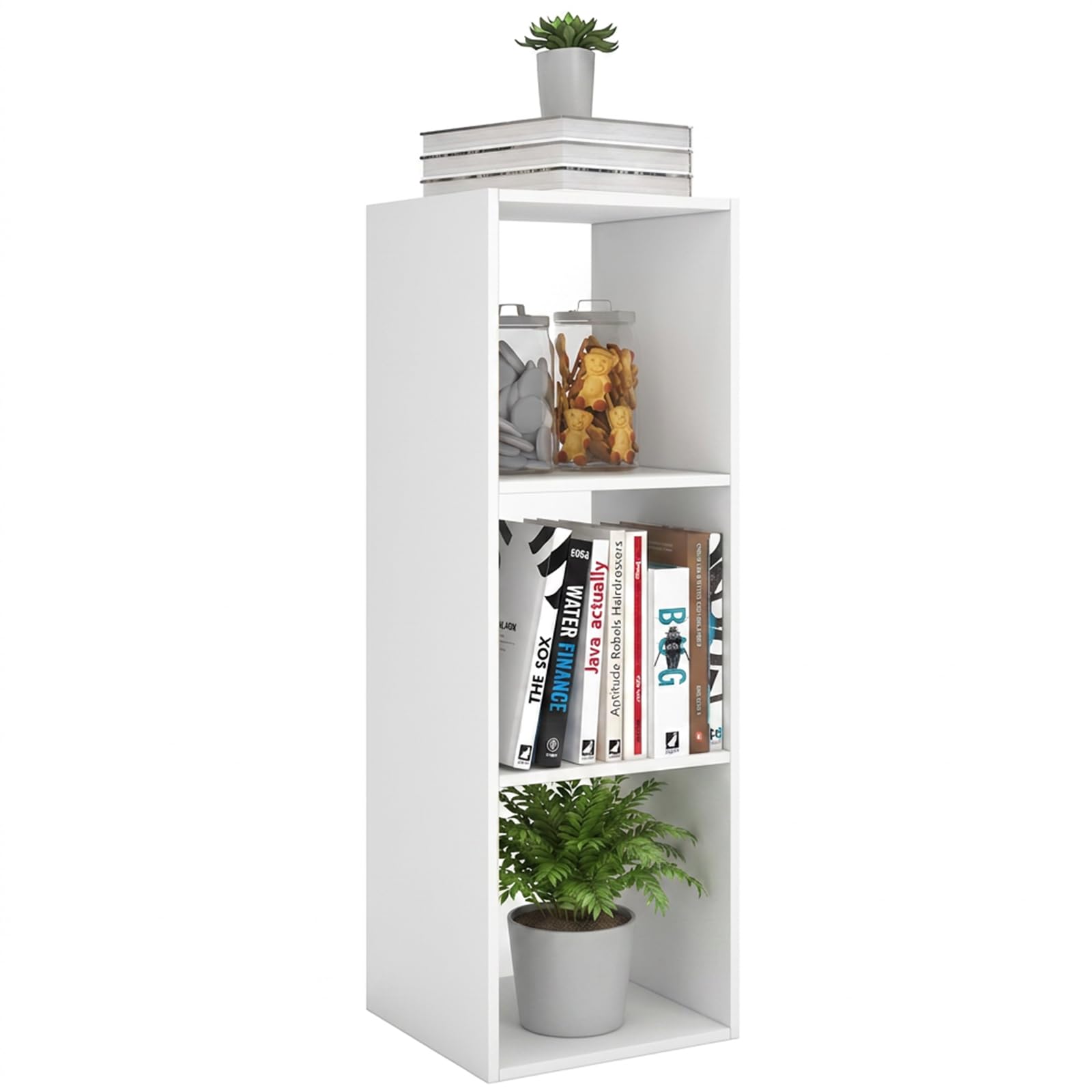 CTESNE【2026 3 Cube Shelf with Anti-Tipping Kits + Reversible Open Back Bookcase, Multi Layer and Multi Grid partition Layout (White 11in)