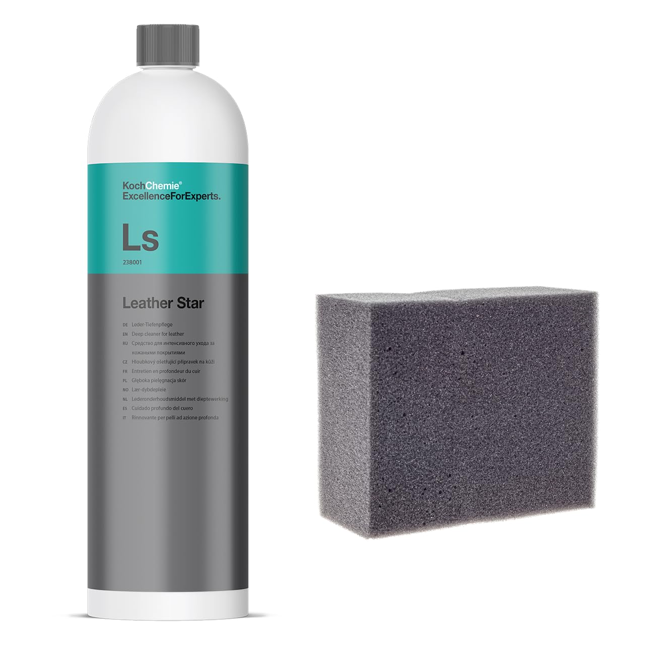 Set per la cura dei sedili auto e dei mobili in pelle con Koch Chemie Leatherstar e spugna morbida