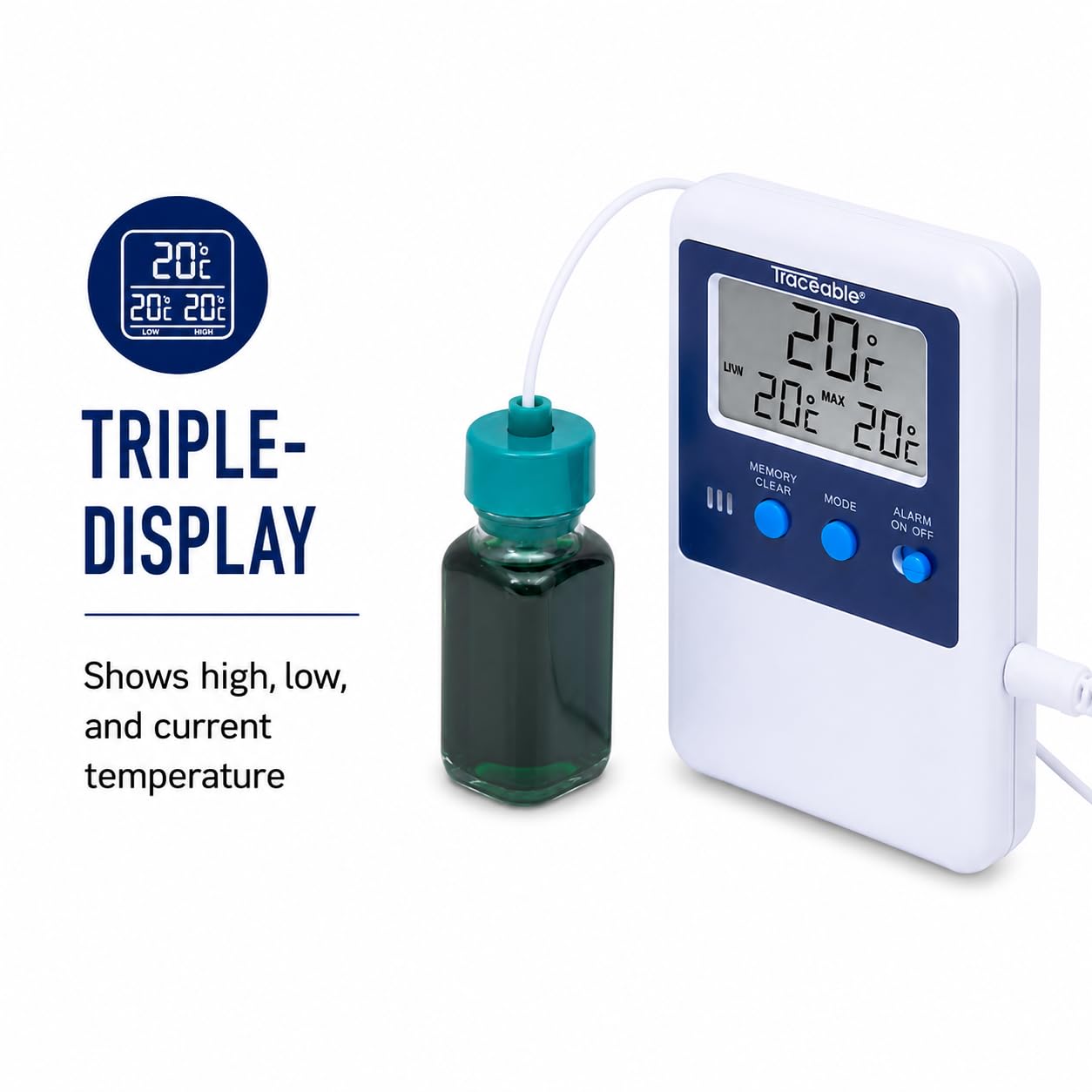Digi-Sense - Termometro digitale calibrato per frigorifero/congelatore, 1 sonda per bottiglia