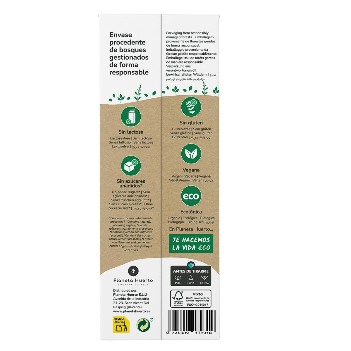 PLANETA HUERTO | Pack 6x Bebida de Almendra Ecológica 1L, 100% Vegetal, Sin Lactosa, Con Grasas Saludables, Fuente de Fibra - Bebida de Avena Ideal para Veganos, Desayunos, Batidos y Cocina Natural