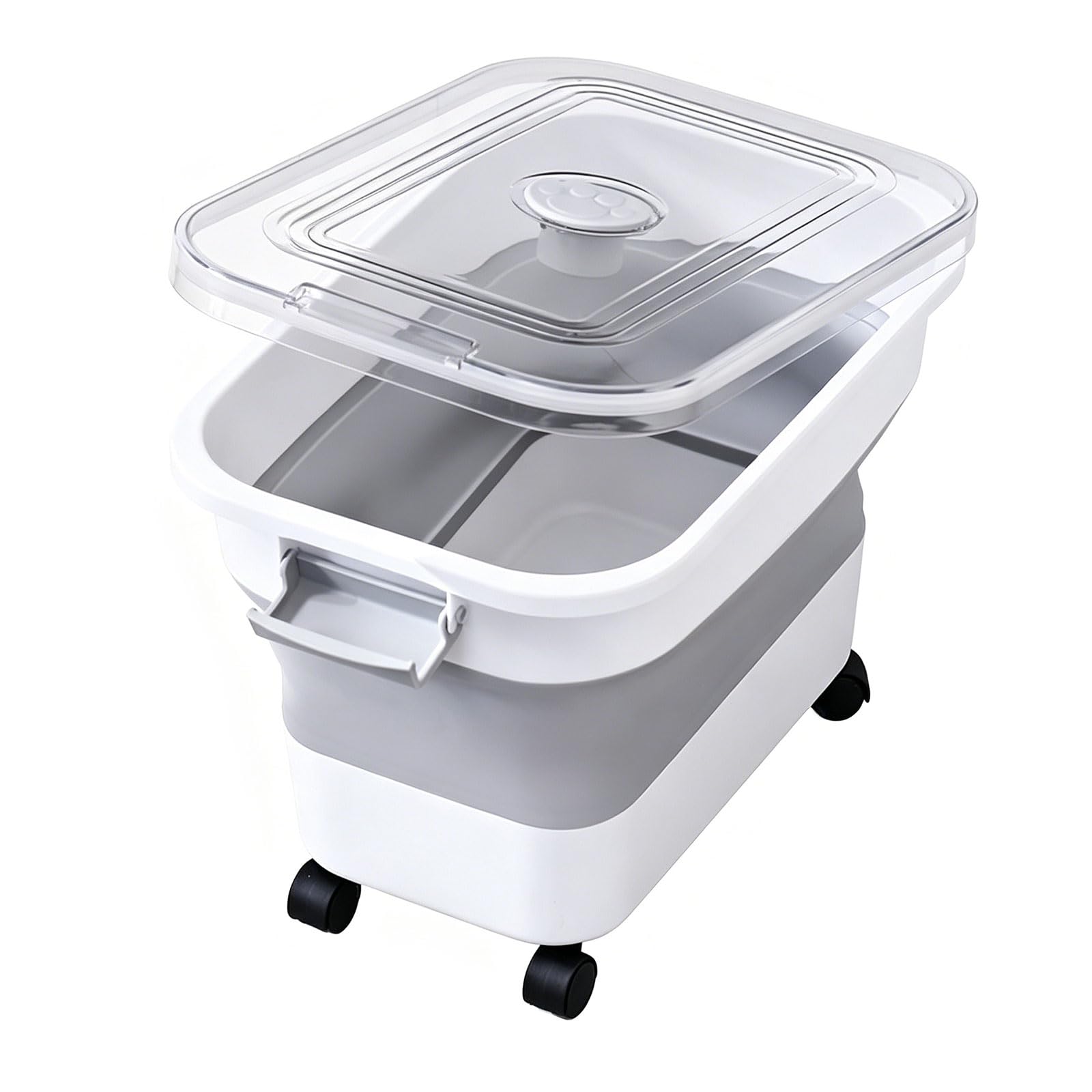 APGLSXY PP Body Pet Food Storage Bin for Dogs and Cats, Foldable Kibble Container with Clear Lid, Rolling, Covered Kitchen Organizer Travel Pet Food Holder