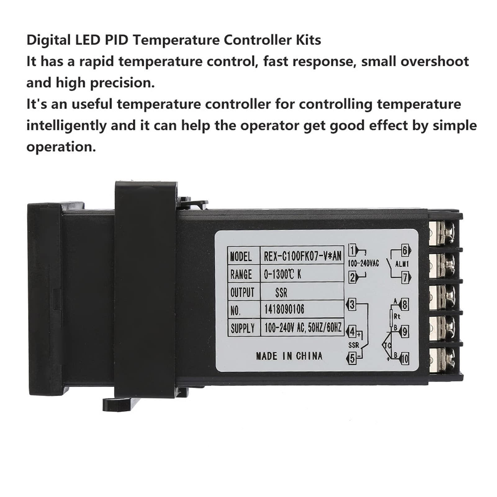 Image secondaire de REX-C100 Régulateur de température PID, Kit d'alarme pour thermostat de régulateur de température PID 0~1300 ℃ Alarme numérique
