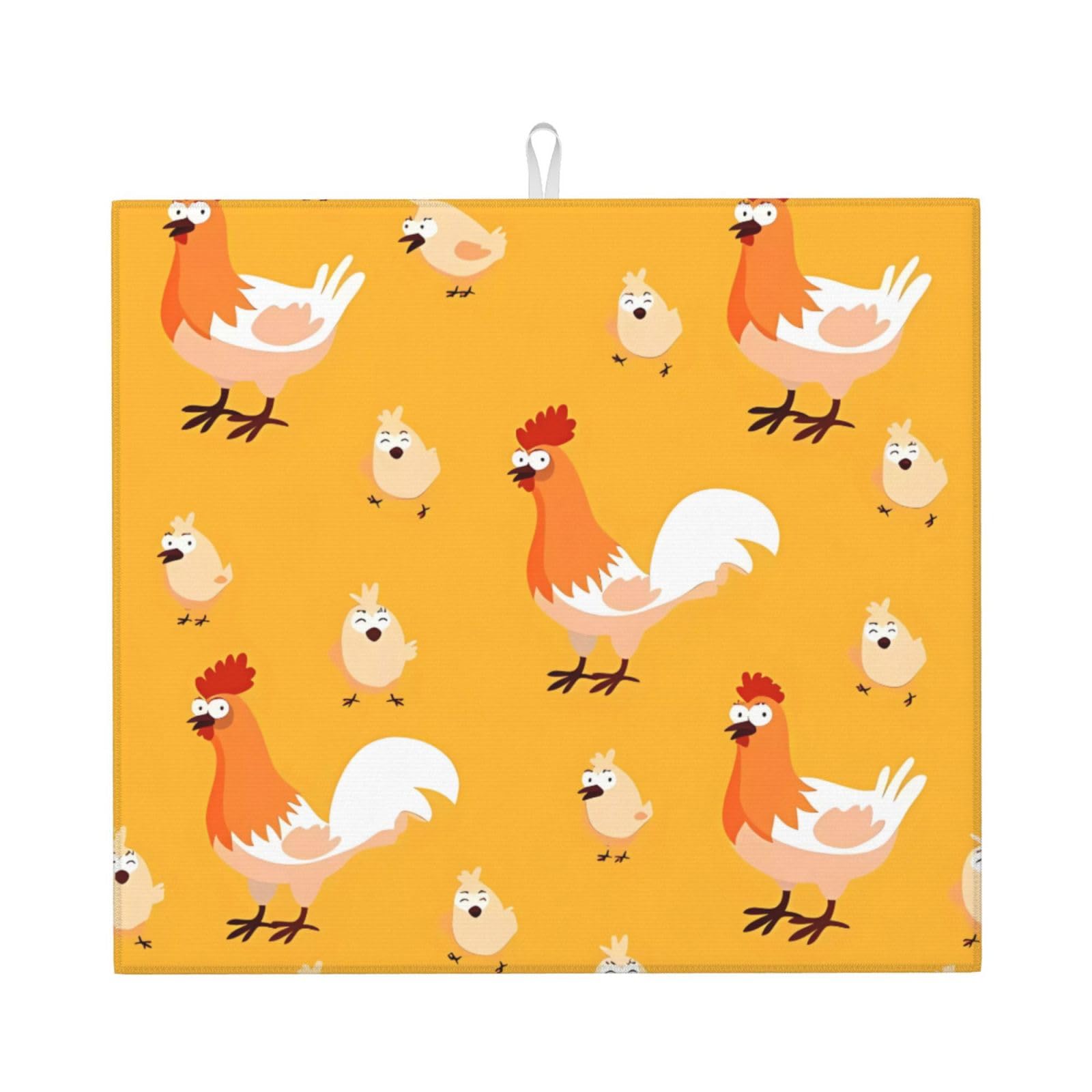 HJFCZH Chicken Chick Prints Kitchen Drying Mat – High-Capacity Absorbent Dish Cover, Engineered with 4x Weight Absorption, Durable Microfiber & Composite Foam Construction