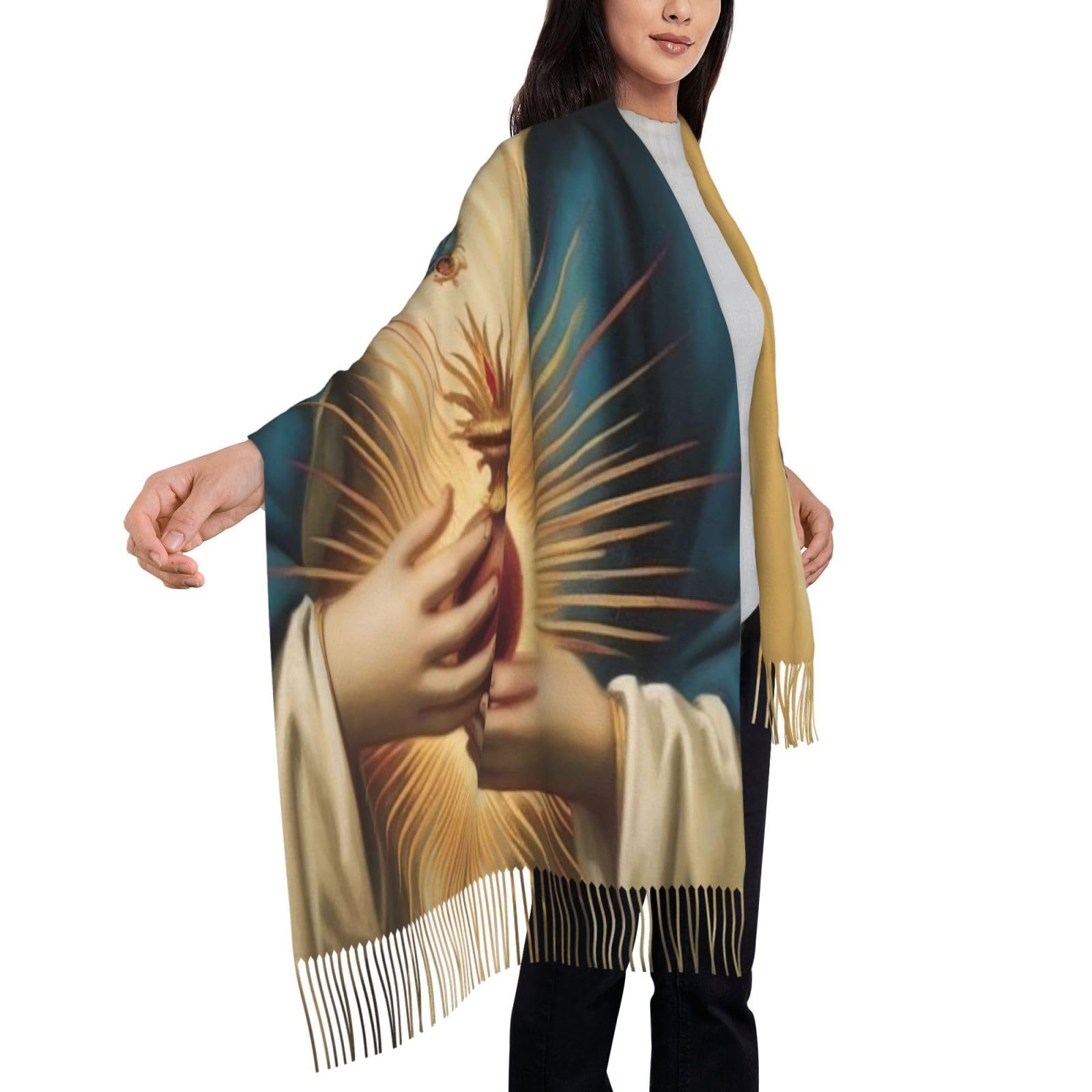 Kwqdozf Women's As Pic Virgen De Guadalupe Shawl Wrap Our Lady Of Guadalupe Tassel Scarves, Lightweight Scarf For