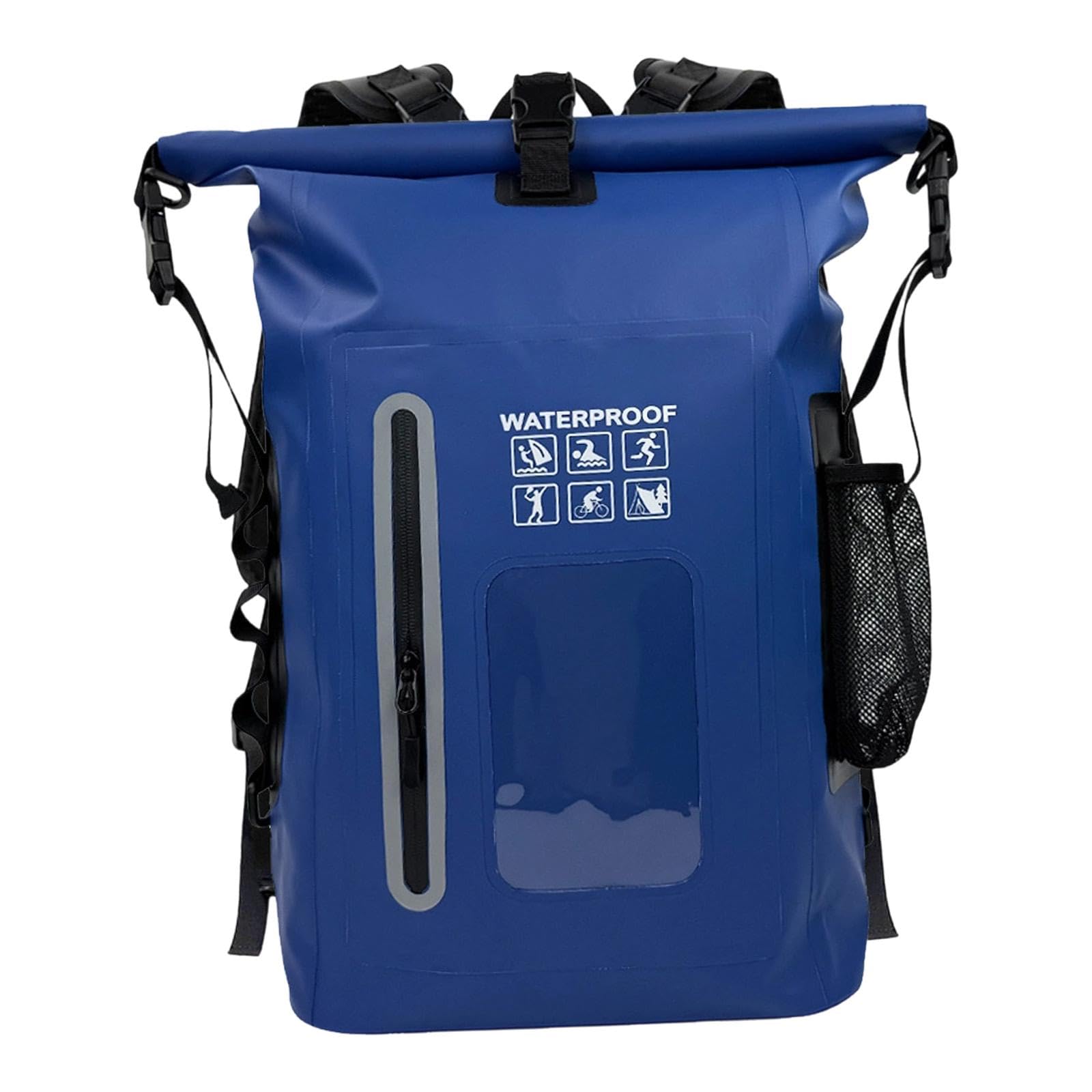 Qianly Wasserdichter Rucksack Outdoor Trockenbeutel Aufbewahrungstasche Schwimmen Segeln Leichtgewichtiger Packsack aus PVC für Camping Bootfahren, Blau