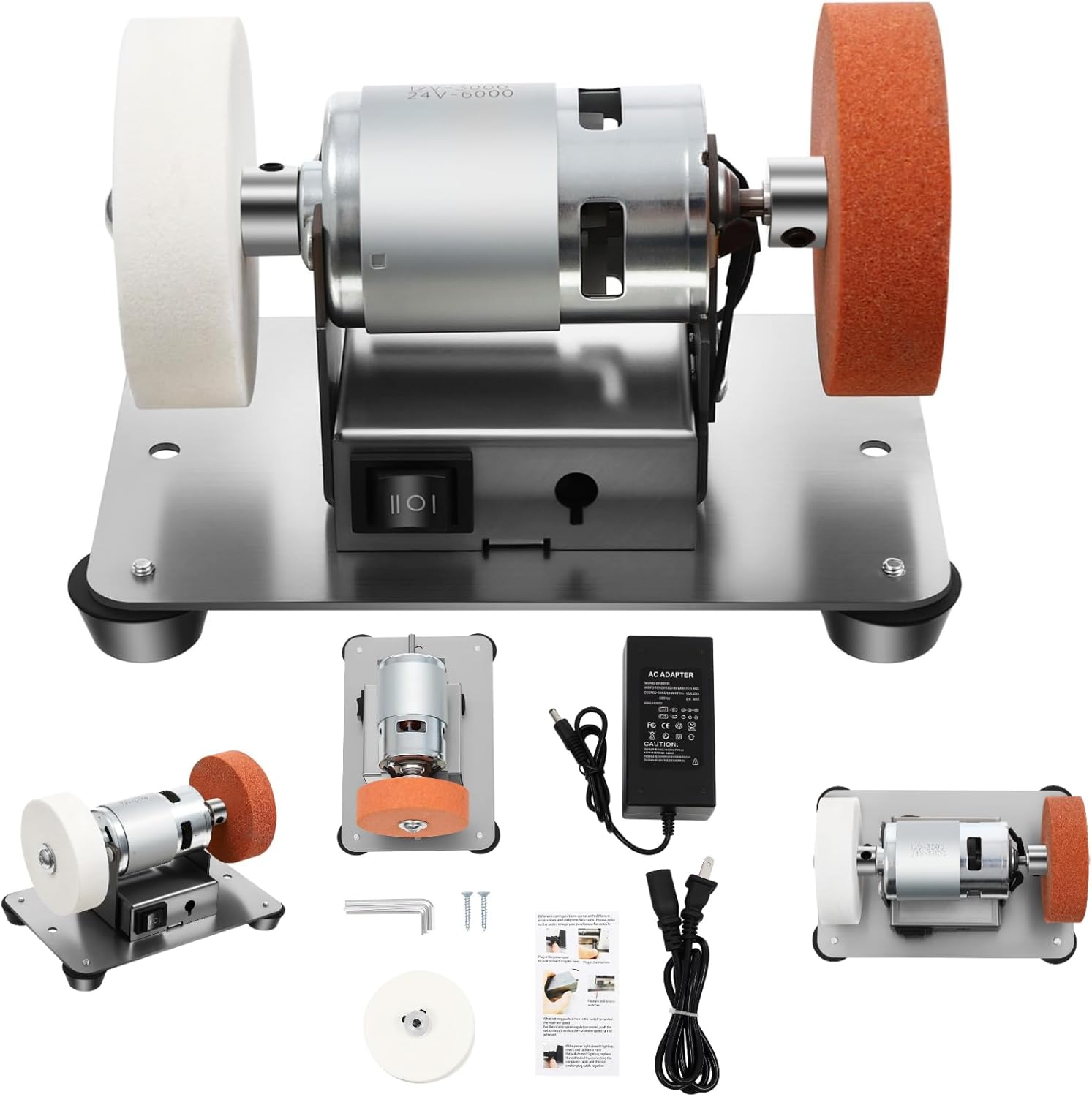 Mini Bench Grinder Buffer Polisher 3000-6000 RPM Variable Speed Electric Small Benchtop Knife Sharpener Tool with 2 Grinding Wheels for Metal