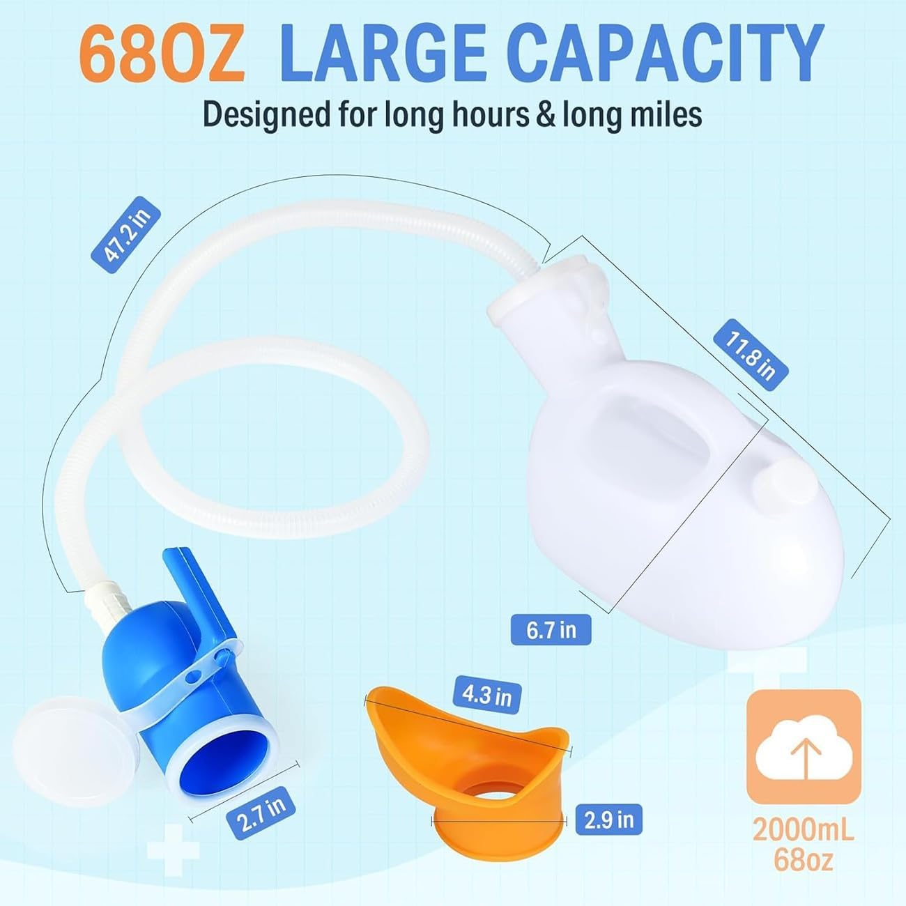 2000ML Female Urine Bottles Non Spill,portable Urinals For Women With 1.6M Hose,pee Bottle For Women