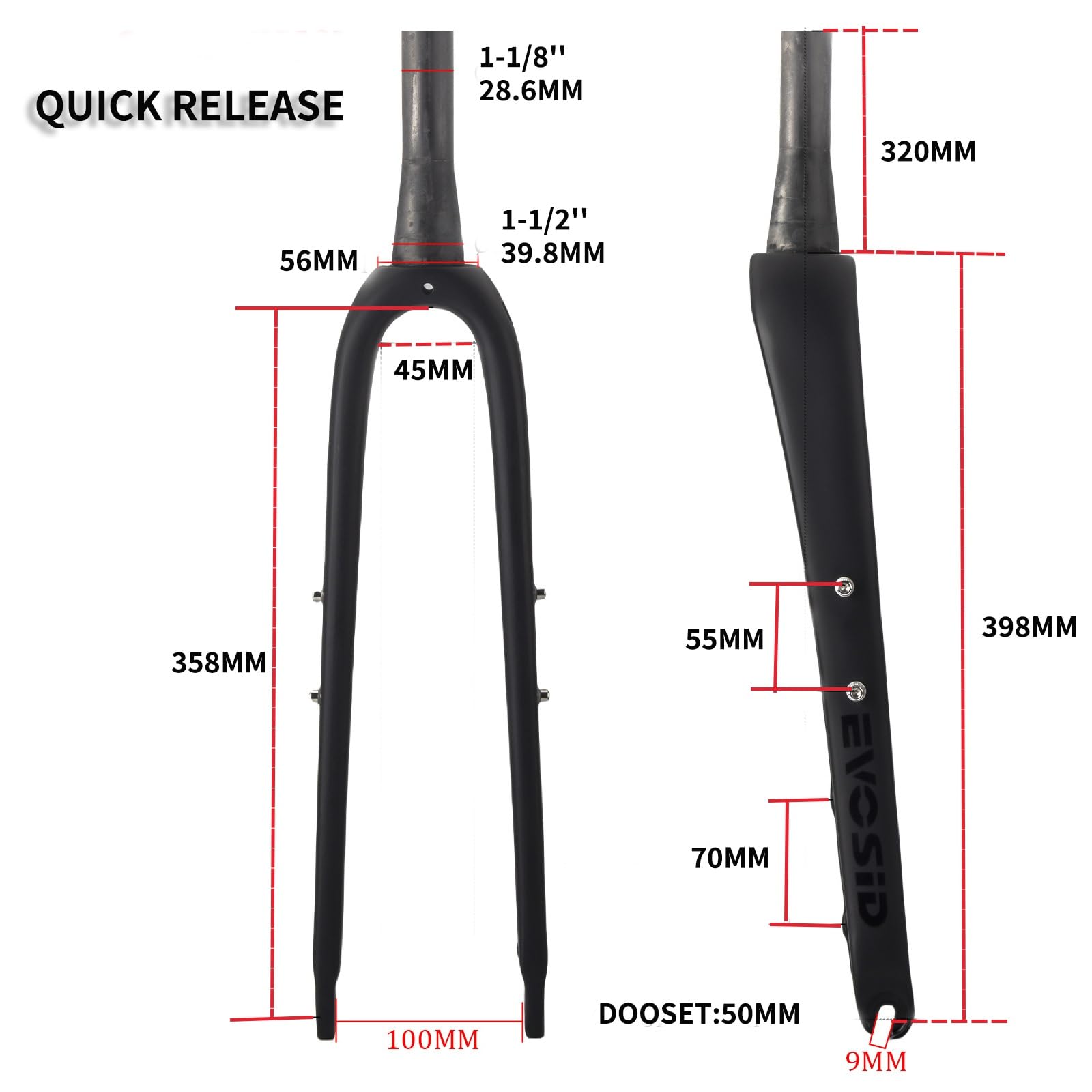 Gravel-Gabel 700C Vollcarbon-Rennrad-Starrgabel QR 9mm/100 * 12mm Steckachse Superleichte Scheibenbremse vorne Hart