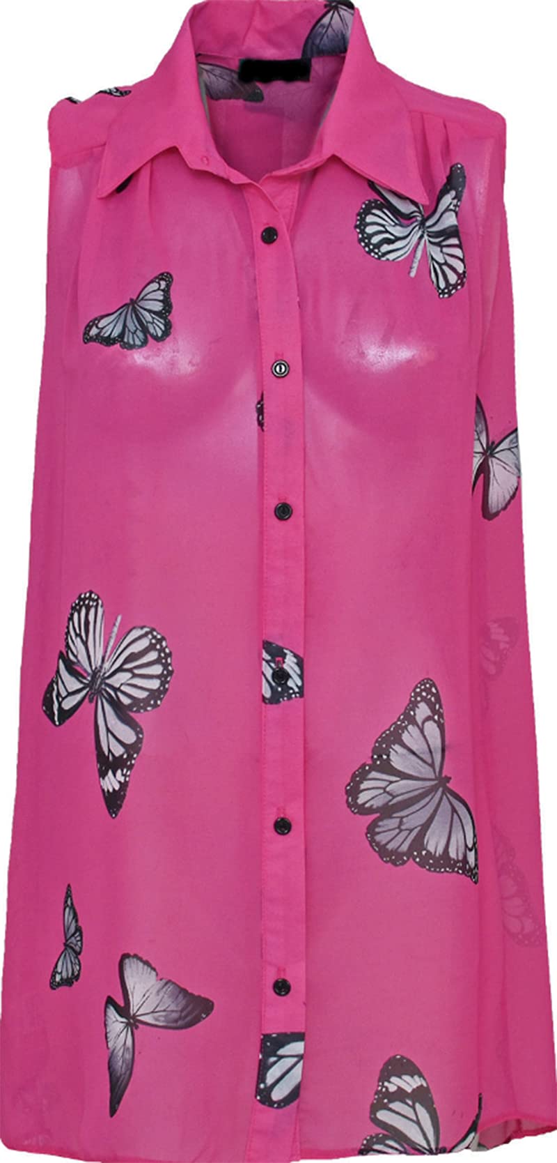Purple Hanger Women's Cerise Plus Size Chiffon Butterfly Design Sleeveless Uneven Hem Shirt Top (14, )