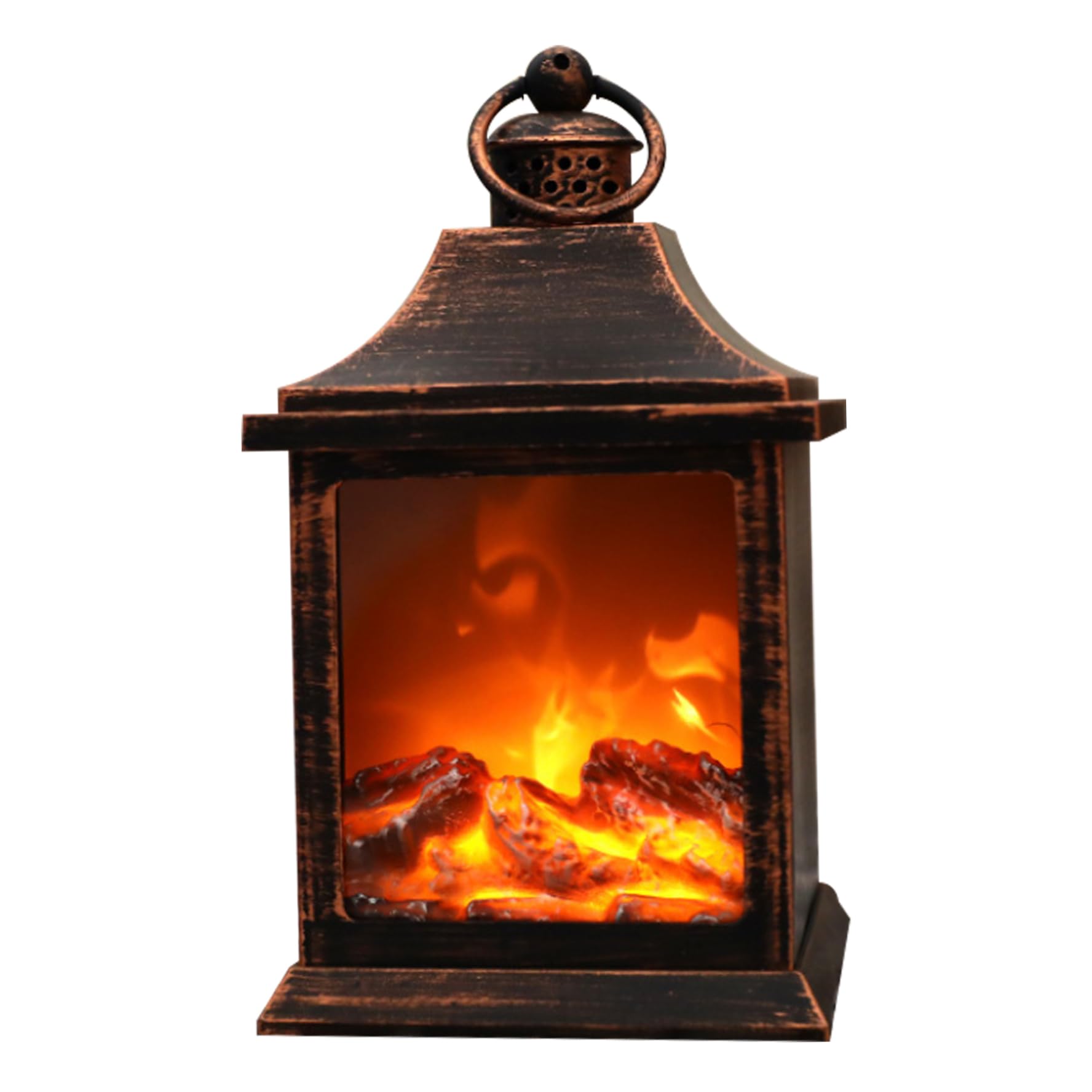 Fireplace Lantern Vintage USB Battery Operated Simulation Fireplace Lamp with Hanging Ring Flameless Faux, No Battery