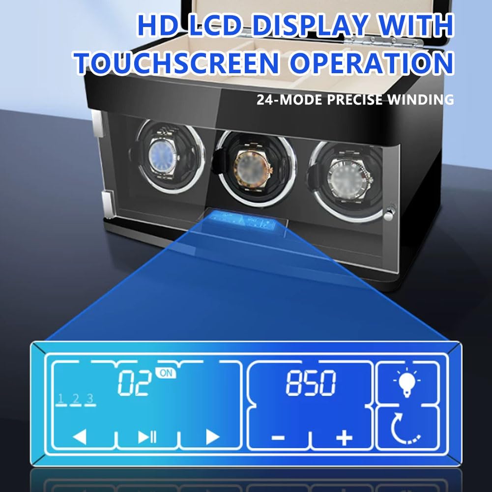 Relojero Automatico, Caja Relojes Almacenamiento en Altura Black 6 Slots | 10dB Cristal Templado Capacidad de Almacenamiento Protección Contra La Magnetización Pantalla Táctil Lcd