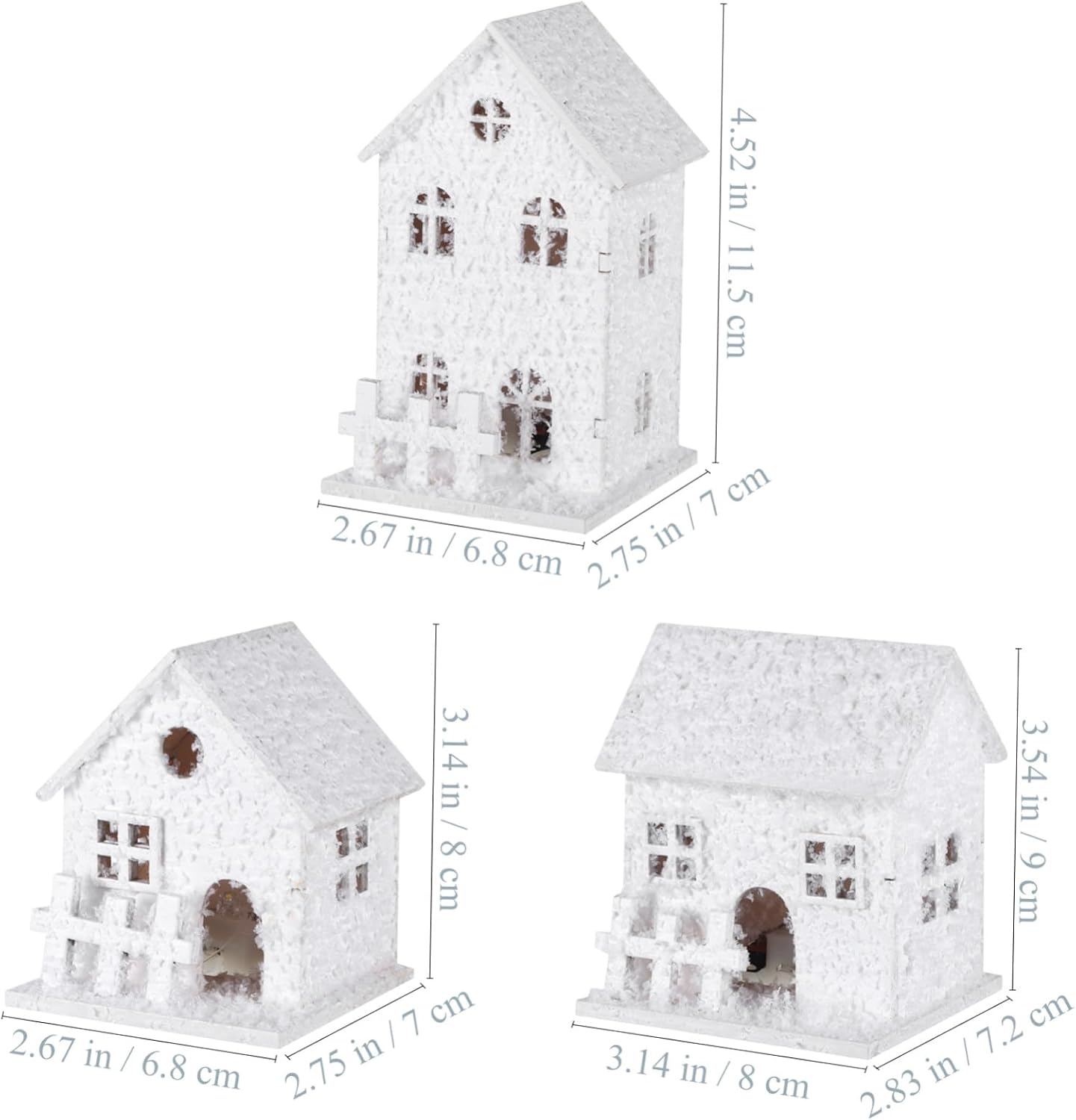 DOITOOL 3pcs Small Wooden House Christmas Decor Glowing Cabin Xmas Tree Ornament Living Festival