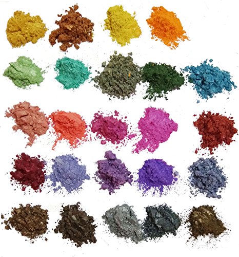 24 Color Pigments Shimmer Mica Powder - DIY Soap Making, Candle Making,Resin Dye, Mica Powder Organic for Soap Molds (5 Grams Each, 120 Grams Total)