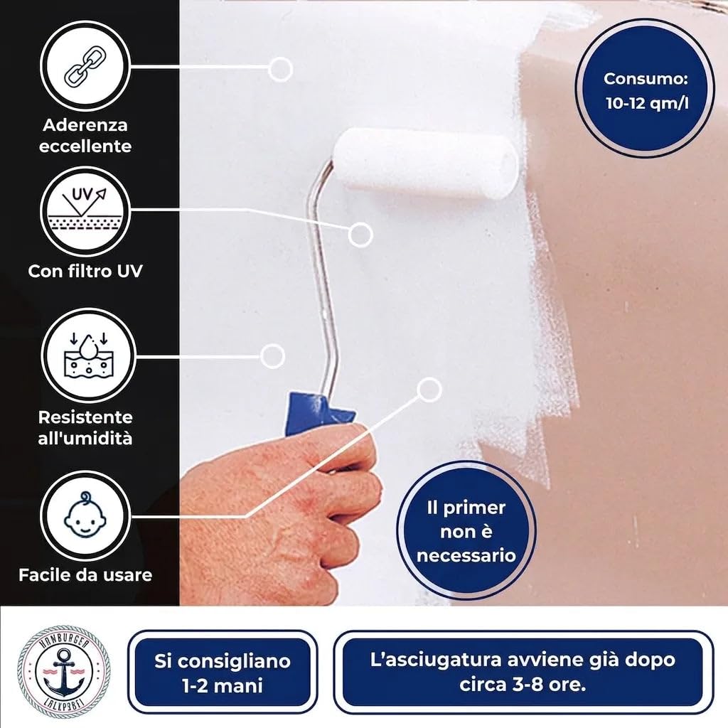 Hamburger Lack-Profi smalto per vasca da bagno lucido bianco RAL 9010 – Rivestimento per vasca da bagno – Smalto colorato (1 L)