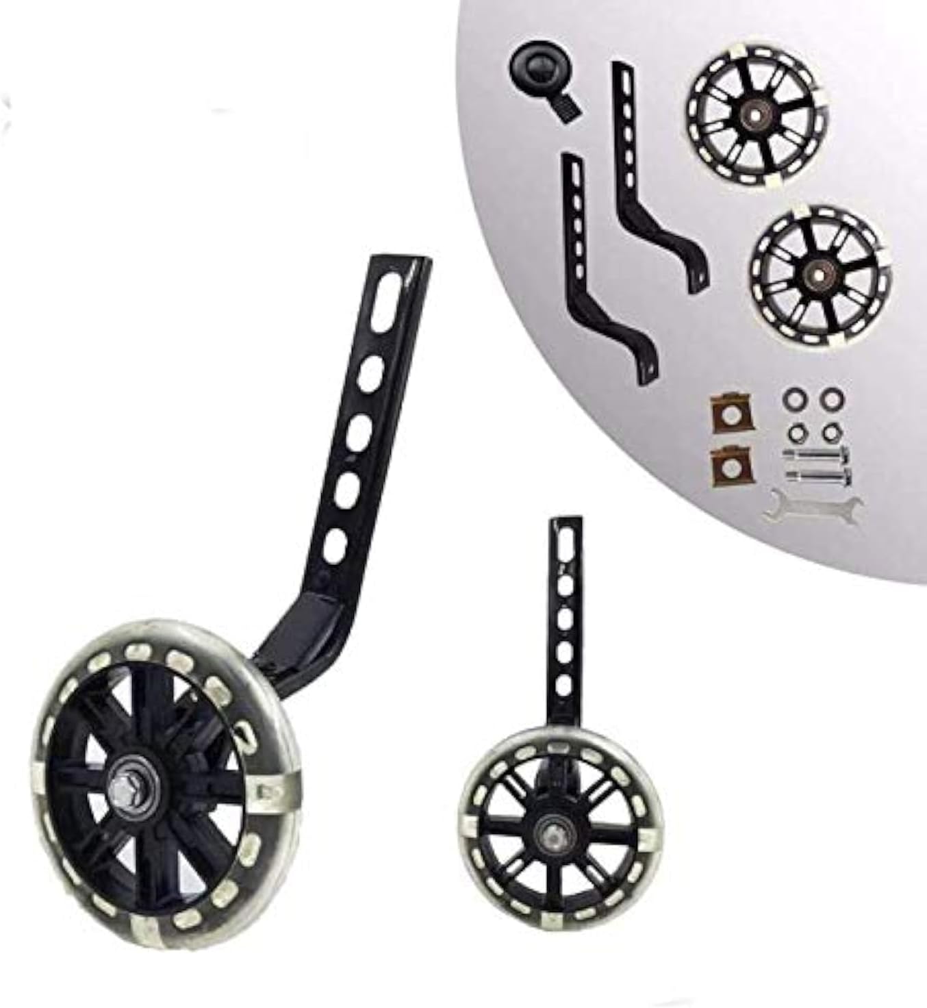 training wheels flash mute wheel bicycle stabiliser mounted Kit compatible for bikes of 12 14 16 18 20 Inch， 1 Pair