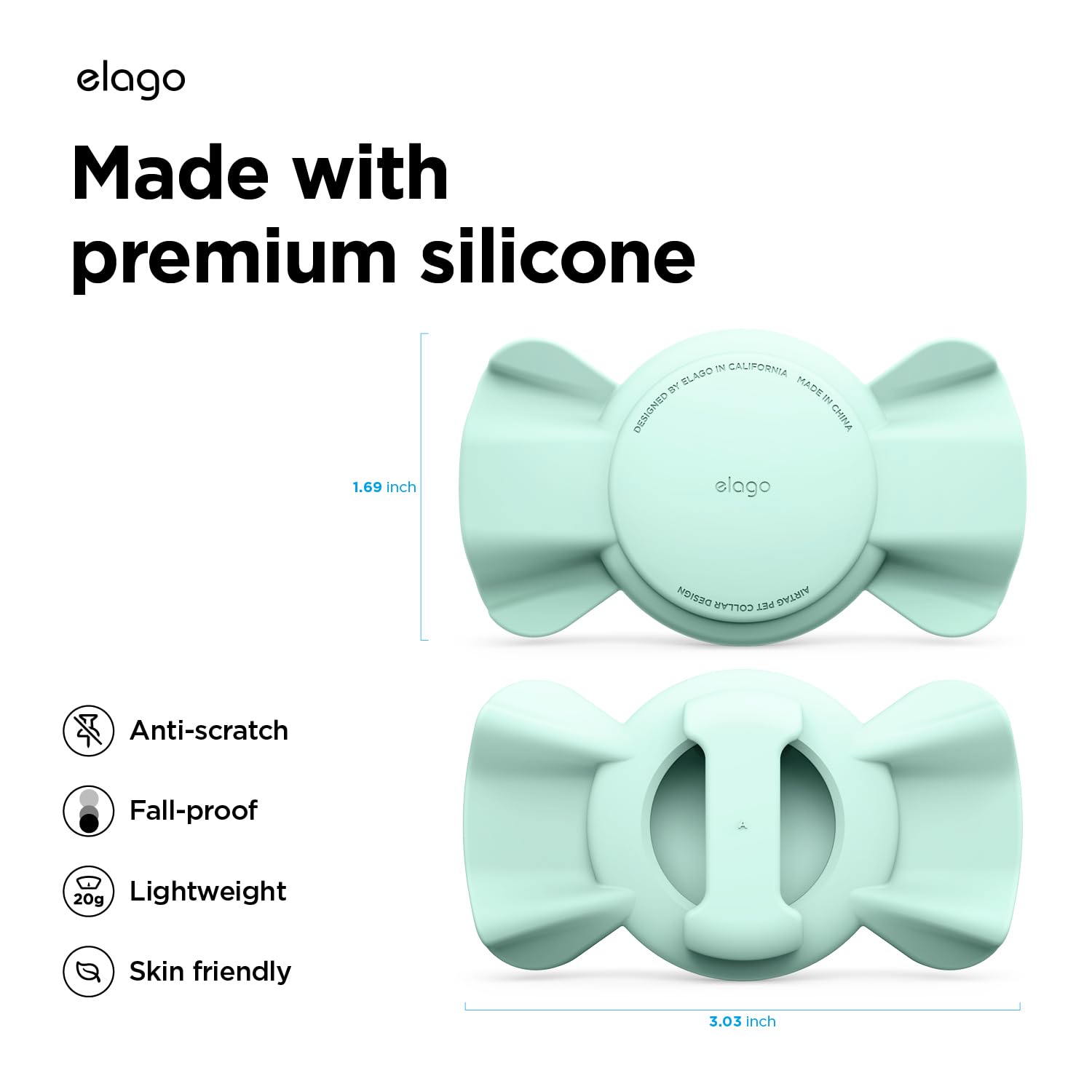 elago Custodia per Collare per Animali Compatibile con Apple AirTag, Cover Design Carino Adatto al Collare per Cani e Gatti, Silicone Premium [Dispositivo di Localizzazione non Incluso] (Menta)