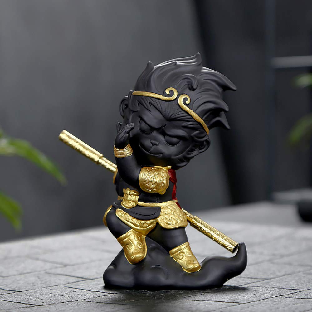 LNLN Ceramic Ornaments Monkey Ornament Ceramic Sculpture Sun Wukong Model Statue Purple Sand Tea Pet Home Office Decoration Birthday Gift, A