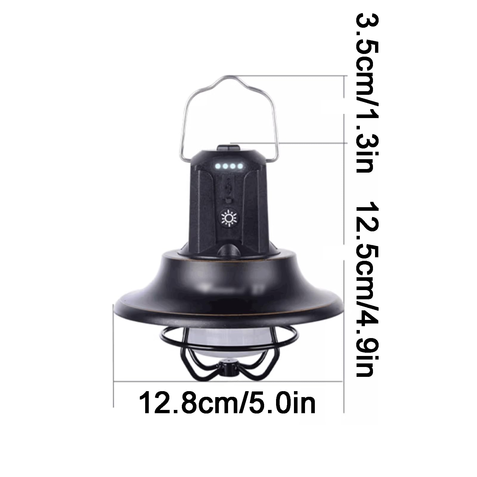 Aufladung Camping-LichtSolarzellenbetriebene Campe Campinglaterne, Aluminiumlegierung, schwarz, Typ C, Aufladung mit Haken, 12,8 cm x 16 cm