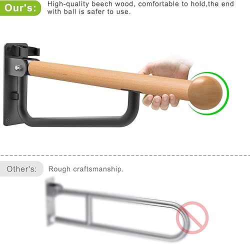 Miniatura 4 de Dolibest Barra de seguridad para inodoro de 24 pulgadas, barra de agarre plegable para inodoro, barra de agarre de madera montada en la pared para