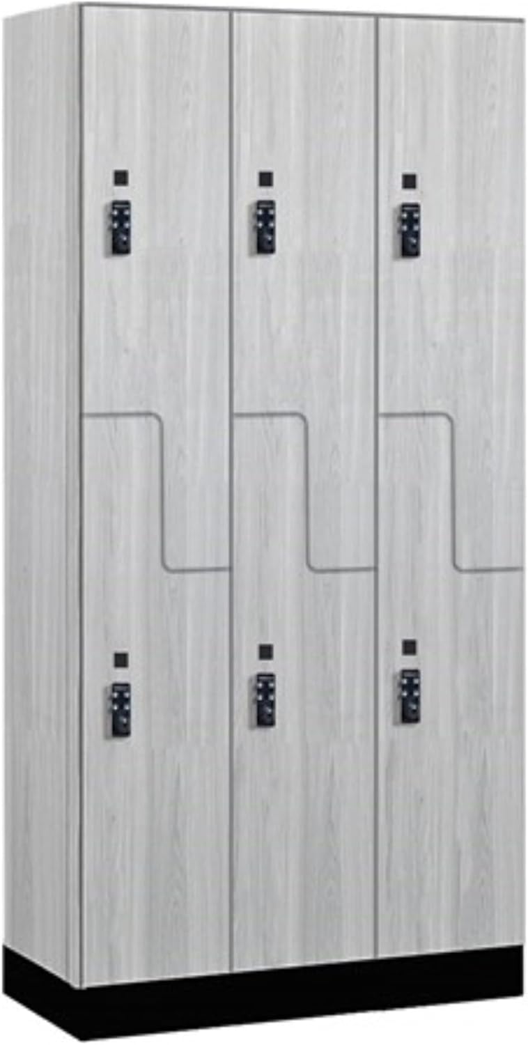 Salsbury Industries 12" Wide Premier Wood Locker-Double Tier 'S' Style-3 Wide-6 Feet High-15 Deep-Silver Teak-Black Resettable Combination Locks