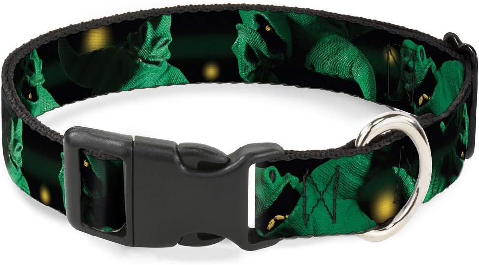 Buckle-Down Plastic Clip Collar - Oogie Boogie 4-Poses Black/Yellow/Green - 1.5" Wide - Fits 13-18" Neck - Small