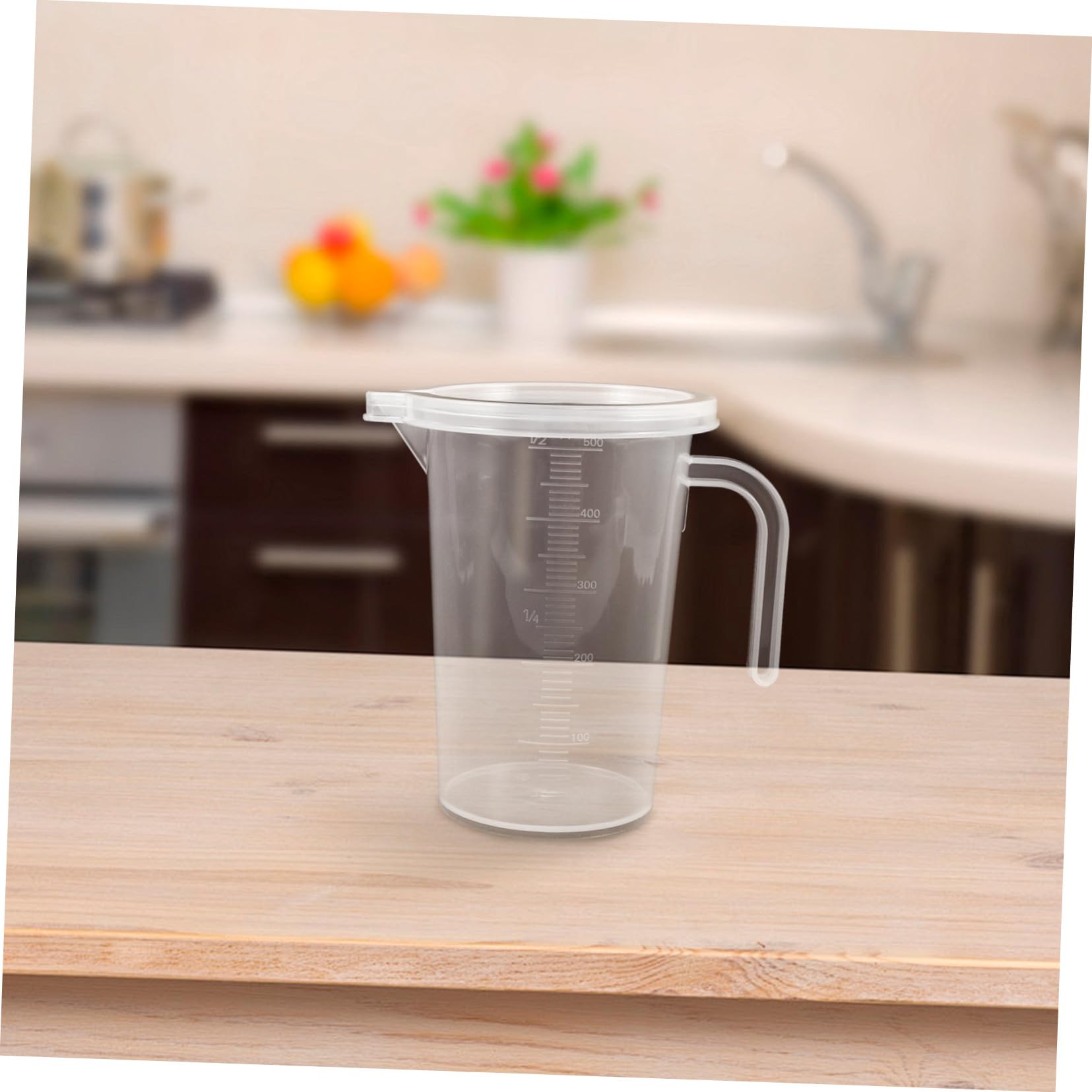 6 Piezas Vasos Medidores Transparentes con Tapa y Asa Jarras Plásticas Graduadas para Cocina y Repostería Tazas de Medición Fáciles de Leer para Uso Doméstico y Comercial