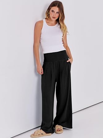 ANRABESS Women Linen Palazzo Wide Leg Pants with Pockets