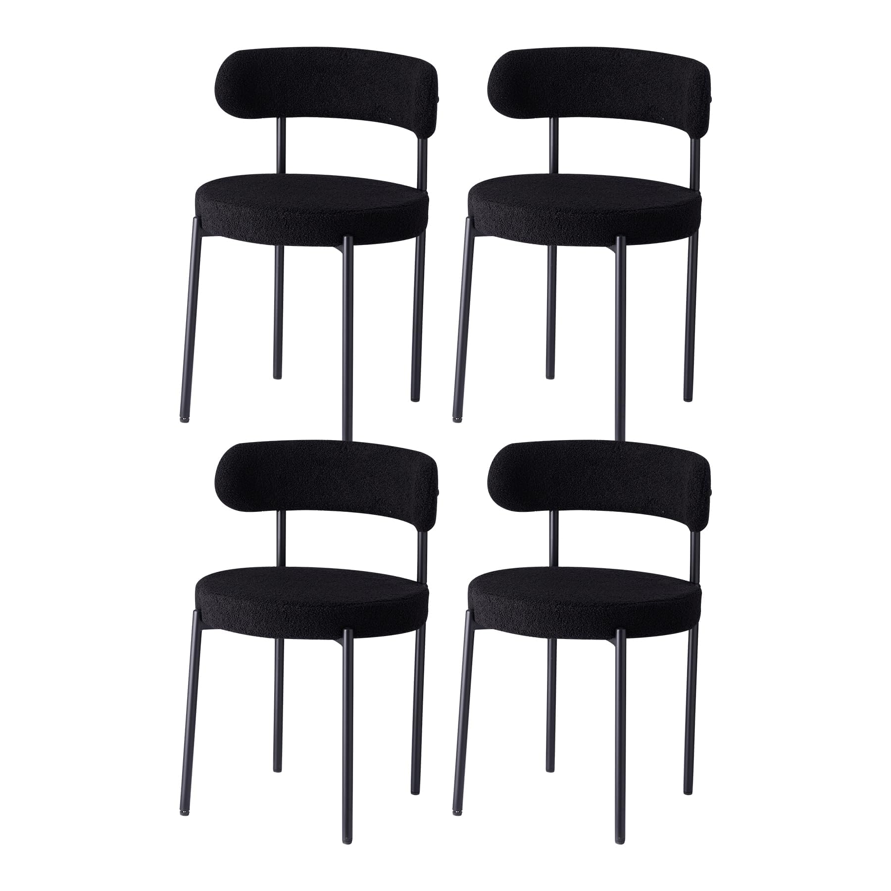 GrandCA HOME Set di 4 Sedie da Pranzo, Sedia da Cucina Imbottita con Rivestimento in Velluto Teddy, Adatta a Soggiorni, Sale da Pranzo e Camere da Letto, Nero