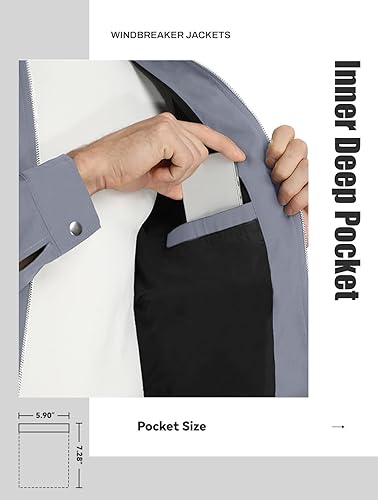 Miniatura 5 de MAGNIVIT Chaqueta con panel frontal con cremallera para hombre, ligera, delgada, casual, resistente al agua, para golf, senderismo