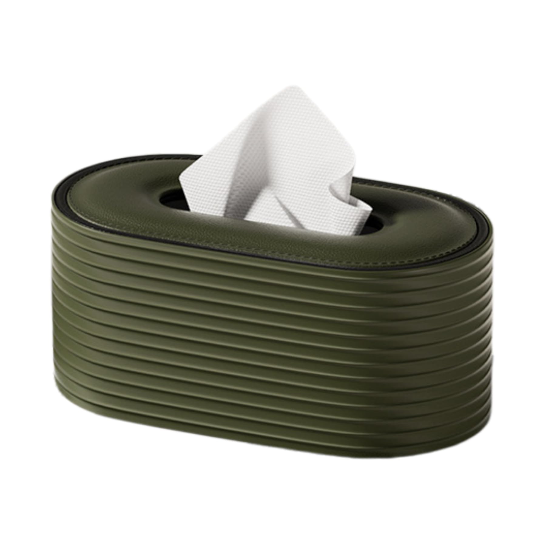 Oval PU Leather Tissue Box Cover, Flocked Lining, 4 Colors, for Standard Rectangular Tissues - Green Stripes