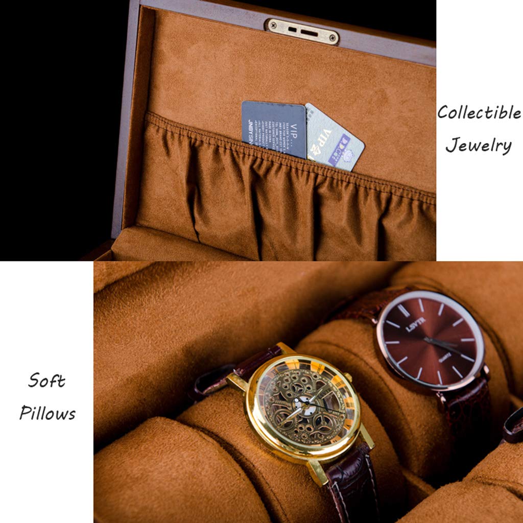 MUSUMI Caja de reloj con almohadas suaves, 10 ranuras, caja de almacenamiento para exhibición de joyas, organizador de pulseras de Madera para Hombres y Mujeres
