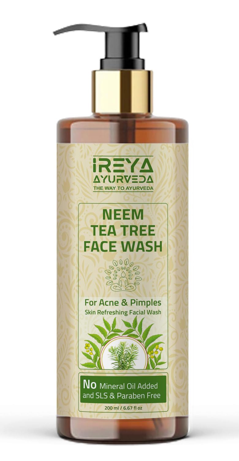 Neem Tea Tree Face Wash - 200ml for Soft & Smooth Skin Made with Neem Extract & Tea Tree oil with Turmeric Extract, Pure, Vegan, Natural, Cruelty Free